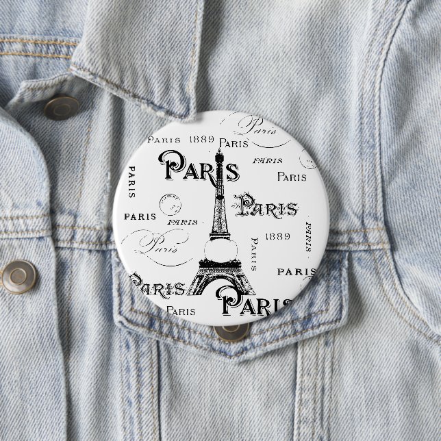 Typography Calligraphy Paris France Eiffel Tower 10 Cm Round Badge (In Situ)