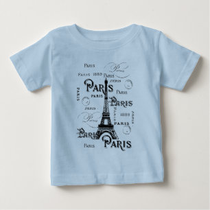 Typography Calligraphy Paris France Eiffel Tower Baby T-Shirt