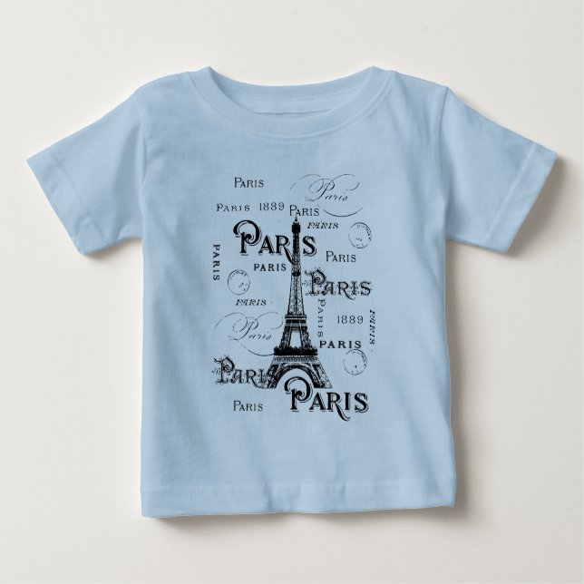 Typography Calligraphy Paris France Eiffel Tower Baby T-Shirt (Front)