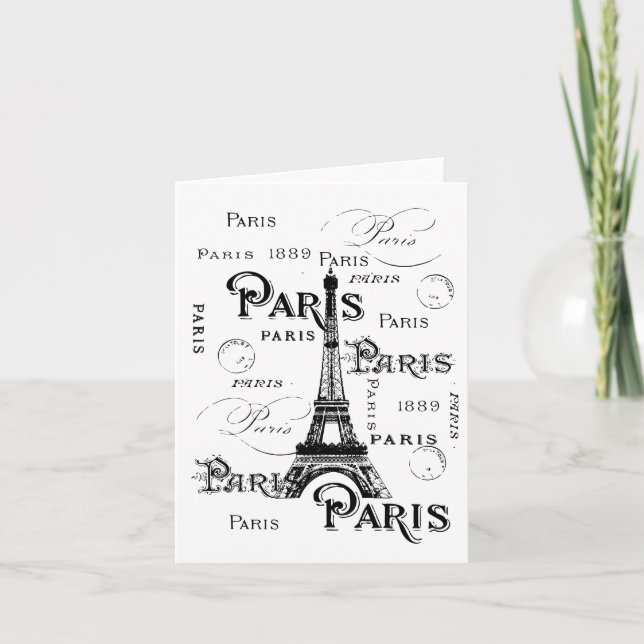 Typography Calligraphy Paris France Eiffel Tower Card (Front)