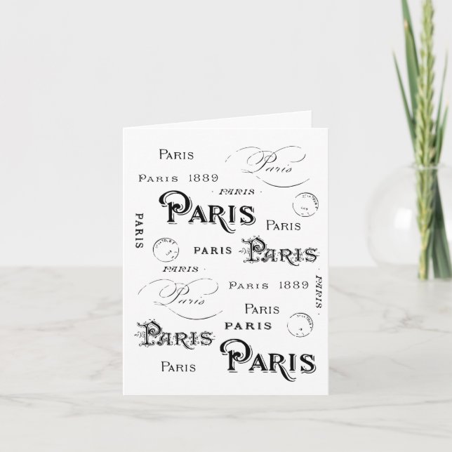 Typography Calligraphy Paris France Eiffel Tower Card (Front)