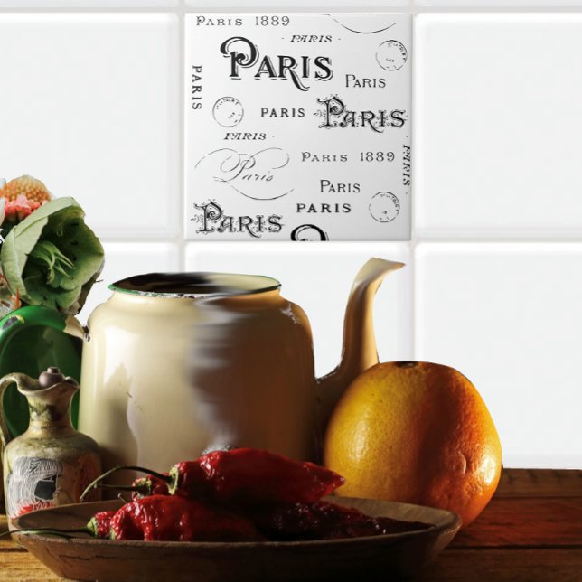 Typography Calligraphy Paris France Eiffel Tower Ceramic Tile (Creator Uploaded)