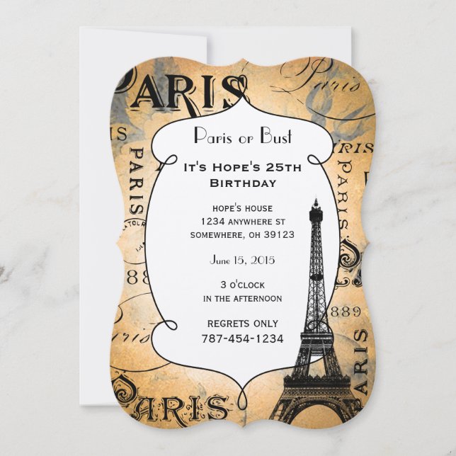 Typography Calligraphy Paris France Eiffel Tower Invitation (Front)
