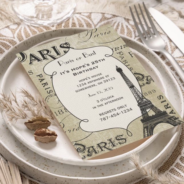 Typography Calligraphy Paris France Eiffel Tower Invitation (Creator Uploaded)