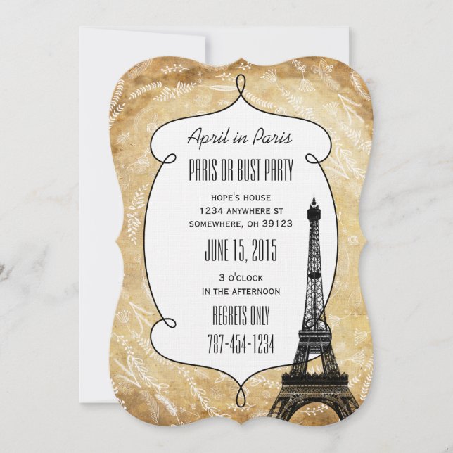 Typography Calligraphy Paris France Eiffel Tower Invitation (Front)