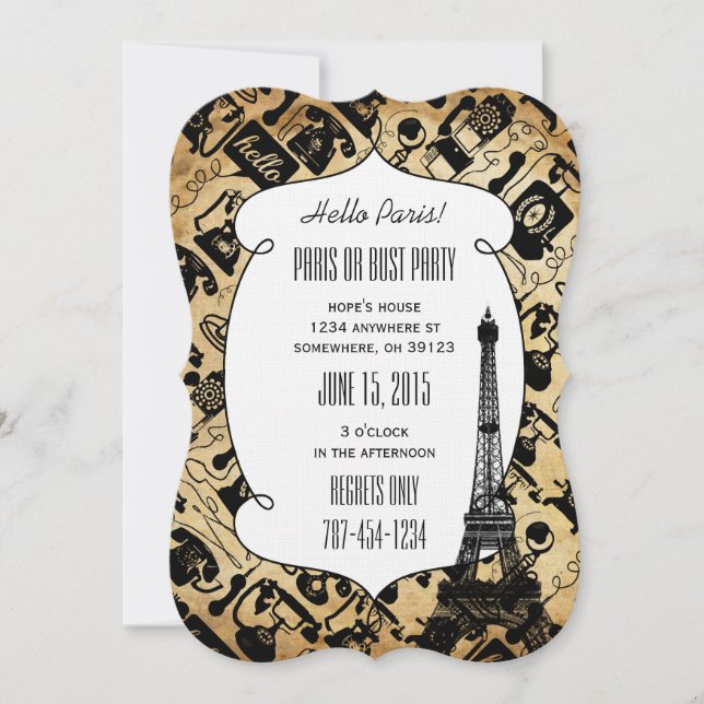Typography Calligraphy Paris France Eiffel Tower Invitation (Front)