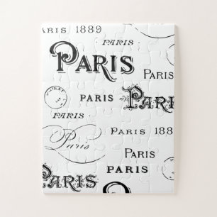 Typography Calligraphy Paris France Eiffel Tower Jigsaw Puzzle