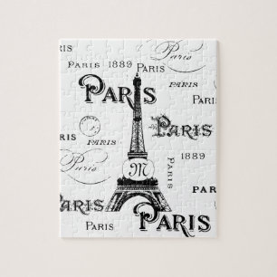 Typography Calligraphy Paris France Eiffel Tower Jigsaw Puzzle