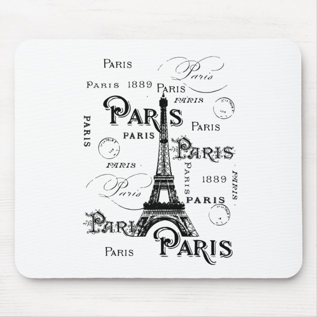 Typography Calligraphy Paris France Eiffel Tower Mouse Pad (Front)