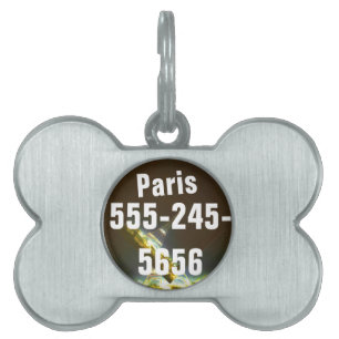 Typography Calligraphy Paris France Eiffel Tower Pet Name Tag