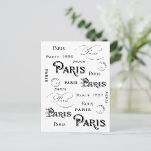 Typography Calligraphy Paris France Eiffel Tower Postcard