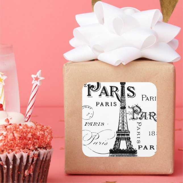 Typography Calligraphy Paris France Eiffel Tower Square Sticker (Party)