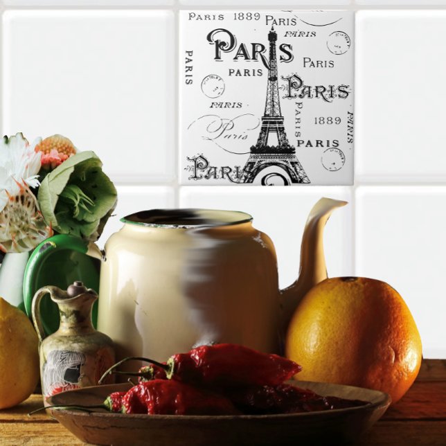 Typography Calligraphy Paris France Eiffel Tower Tile (Creator Uploaded)