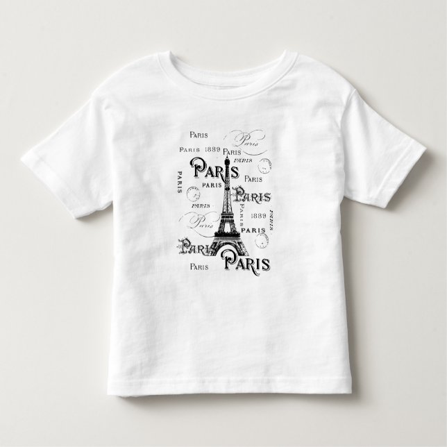 Typography Calligraphy Paris France Eiffel Tower Toddler T-Shirt (Front)