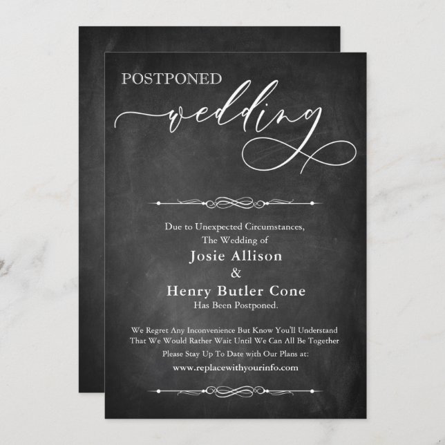 Typography & Chalkboard Postponed Wedding Card (Front/Back)