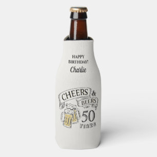 Typography Cheers And Beers Any Age Birthday Bottle Cooler