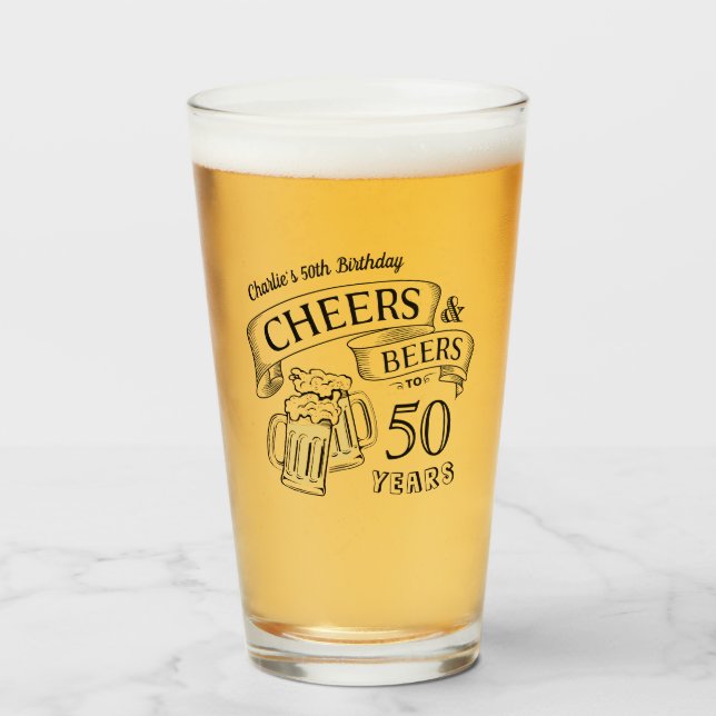 Typography Cheers And Beers Any Age Birthday Glass (Front Filled)