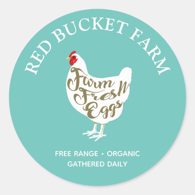 Typography Chicken Farm Fresh Eggs Classic Round Sticker (Front)