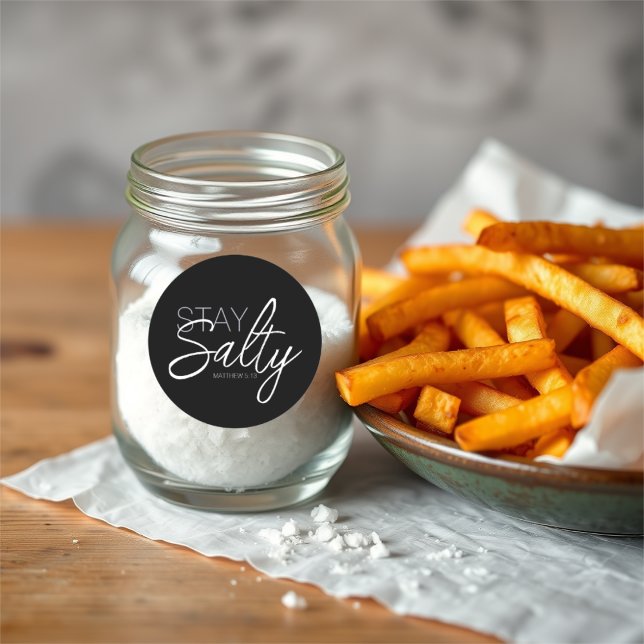 Typography Christian Scripture Stay Salty Black Classic Round Sticker (Creator Uploaded)