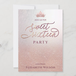 Typography  Cool rose gold tiara sweet 16 Invitation