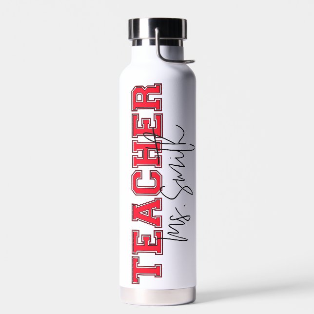 Typography Custom Name Teacher Appreciation Gift  Water Bottle (Left)