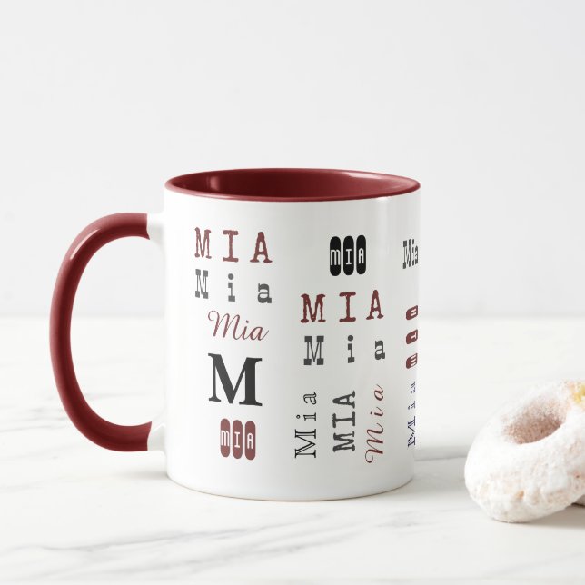 Typography Custom Repeating Name & Monogram Mug (With Donut)