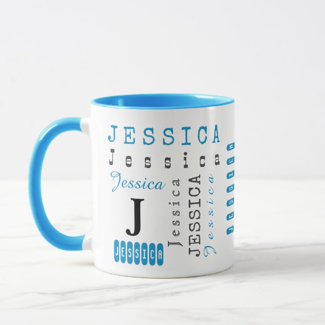 Typography Custom Repeating Name & Monogram Mug (Left)