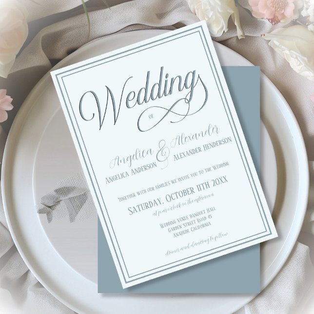 Typography Dusty blue Formal Wedding Invitation (Creator Uploaded)