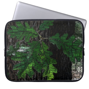 Typography Embedded Word Cloud Tree Leaves Bark Laptop Sleeve