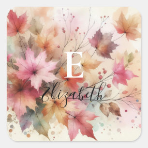 Typography Fall leaves watercolor pastel colour  Square Sticker