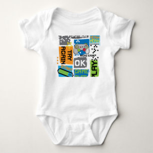 Typography game pixel: playful background. baby bodysuit