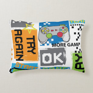 Typography game pixel: playful background. decorative cushion