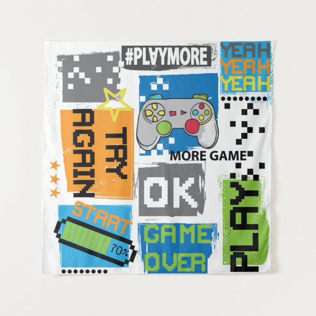 Typography game pixel: playful background. tapestry (Front)