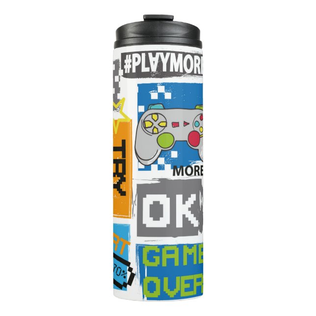 Typography Game pixel print. Game illustration. bo Thermal Tumbler (Front)
