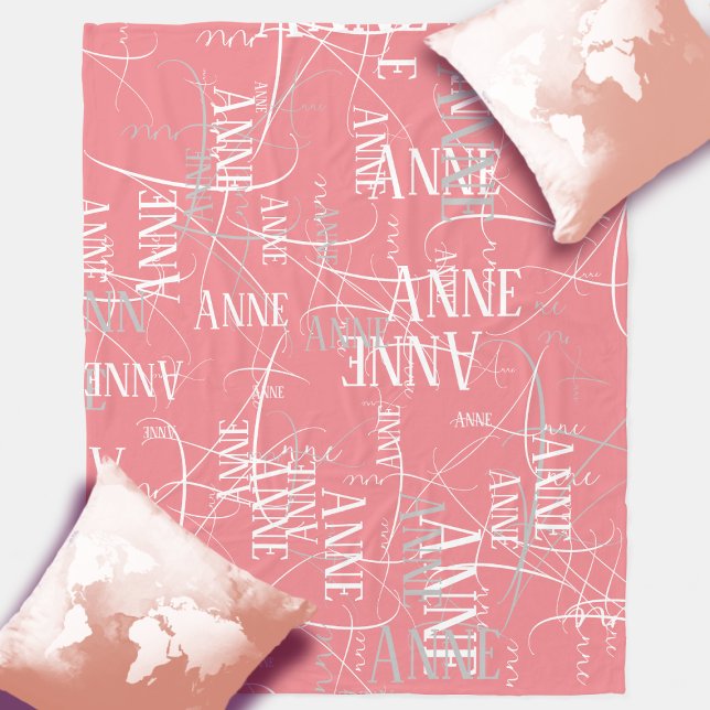 Typography Girl Name Pattern Pink Fleece Blanket (Creator Uploaded)
