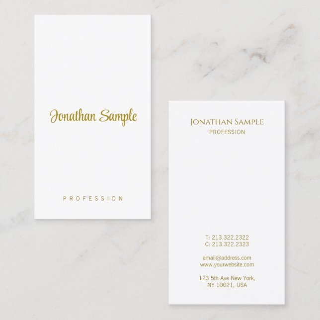 Typography Gold Text Modern Elegant Vertical Business Card (Front/Back)