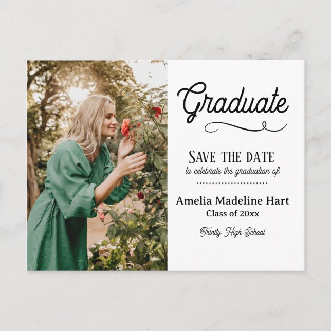 Typography Graduate Modern | Save The Date Photo Announcement Postcard (Front)