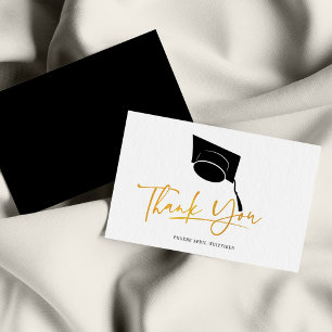 Typography Graduation Cap Black Gold Thank You Card