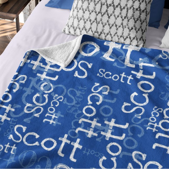 Typography Graffiti Pattern Name allover blue Fleece Blanket (Creator Uploaded)