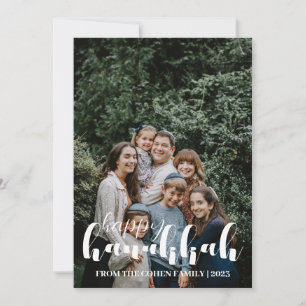 Typography Happy Hanukkah Family Photo Personalise Holiday Card