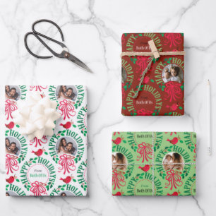 Typography Happy Holidays Photo Wreath From Both Wrapping Paper Sheet