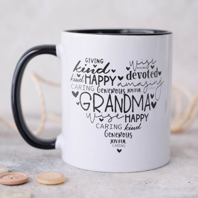 Typography Heart Grandma Mug (Grandma qualities mug)