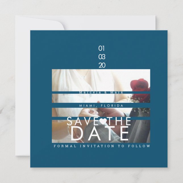 Typography Hearts Save The Dates Photo Blinds Card (Front)
