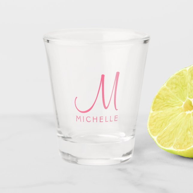Typography Initial Monogram Name Template Pink Shot Glass (Front)