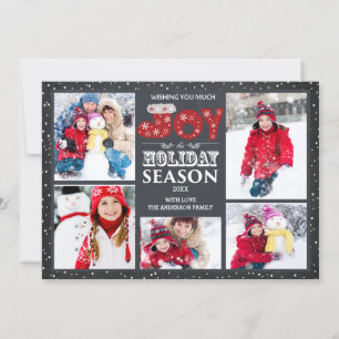 Typography Joy 5 Photo Christmas Holiday Card