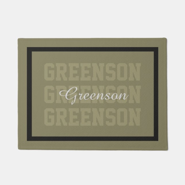 Typography Lastname Repeated Green any Colour Doormat (Front)