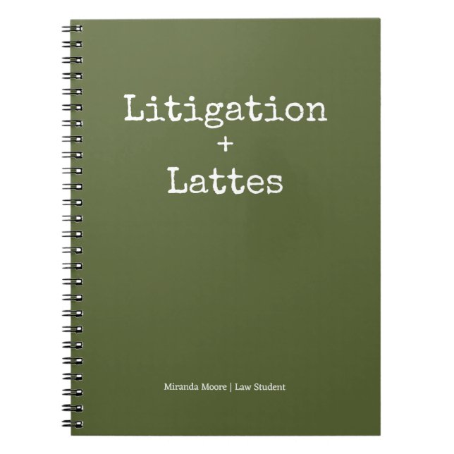 Typography Latte Study Law Student Trendy Olive Notebook (Front)