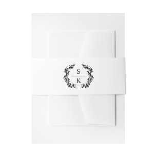 Typography Laurel Wreath Monogram Wedding  Invitation Belly Band