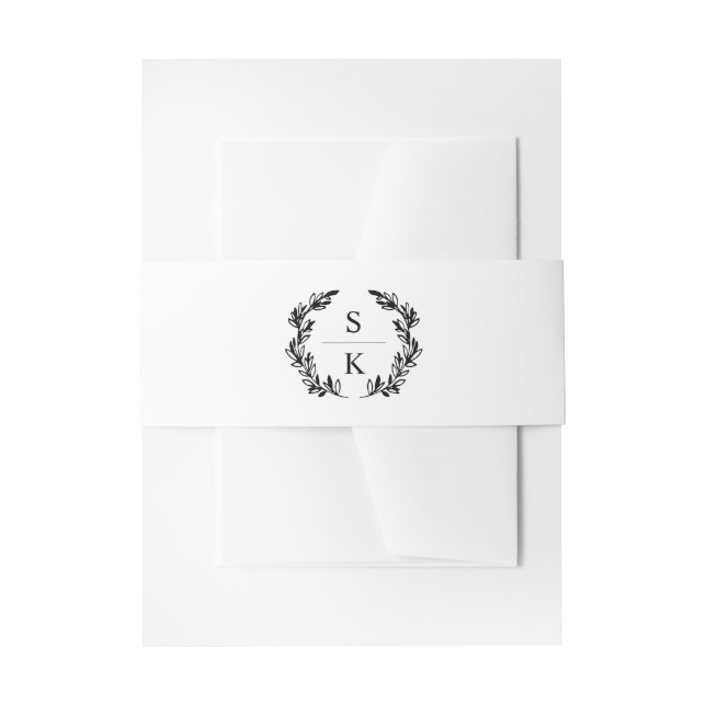 Typography Laurel Wreath Monogram Wedding  Invitation Belly Band (Front Example)
