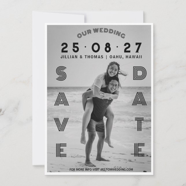 Typography Lettering Custom Photo Wedding  Save The Date (Front)